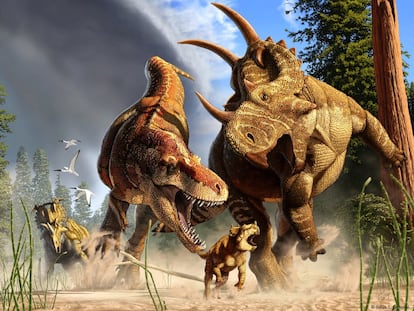 Recreación de un episodio de caza del 'Tyrannosaurus rex'.