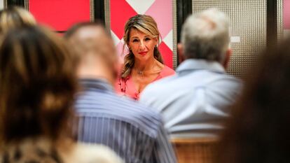 Yolanda Díaz, durante la presentación de los equipos de trabajo de Sumar, este viernes, en Madrid.