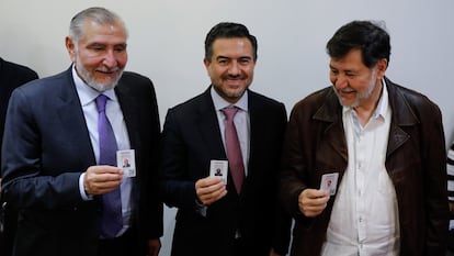 Adán Augusto López, Miguel Ángel Yunes y Gerardo Fernández Noroña, en Ciudad de México, el 18 de febrero de 2025.