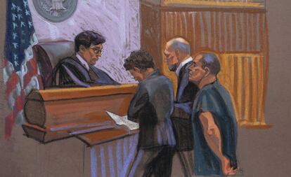 El Chapo y su defensa frente al juez Orenstein.