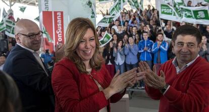 La candidata del PSOE para la reelección, Susana Díaz, en el Palacio de Ferias de Jaén.