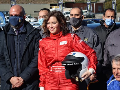 Isabel Díaz Ayuso, el pasado martes, en el circuito del Jarama, que ahora se llamará Circuito de Madrid Jarama-RACE.