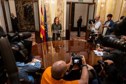Francina Armengol, durante su comparecencia este lunes en el Congreso.