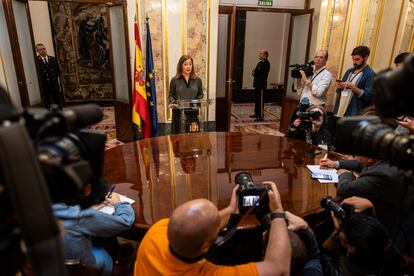 Francina Armengol, durante su comparecencia este lunes en el Congreso. 