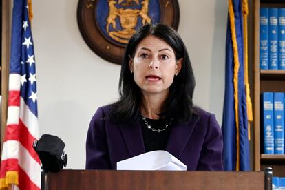 Michigan Attorney General Dana Nessel speaks during a news conference in Detroit on Oct. 14, 2021.