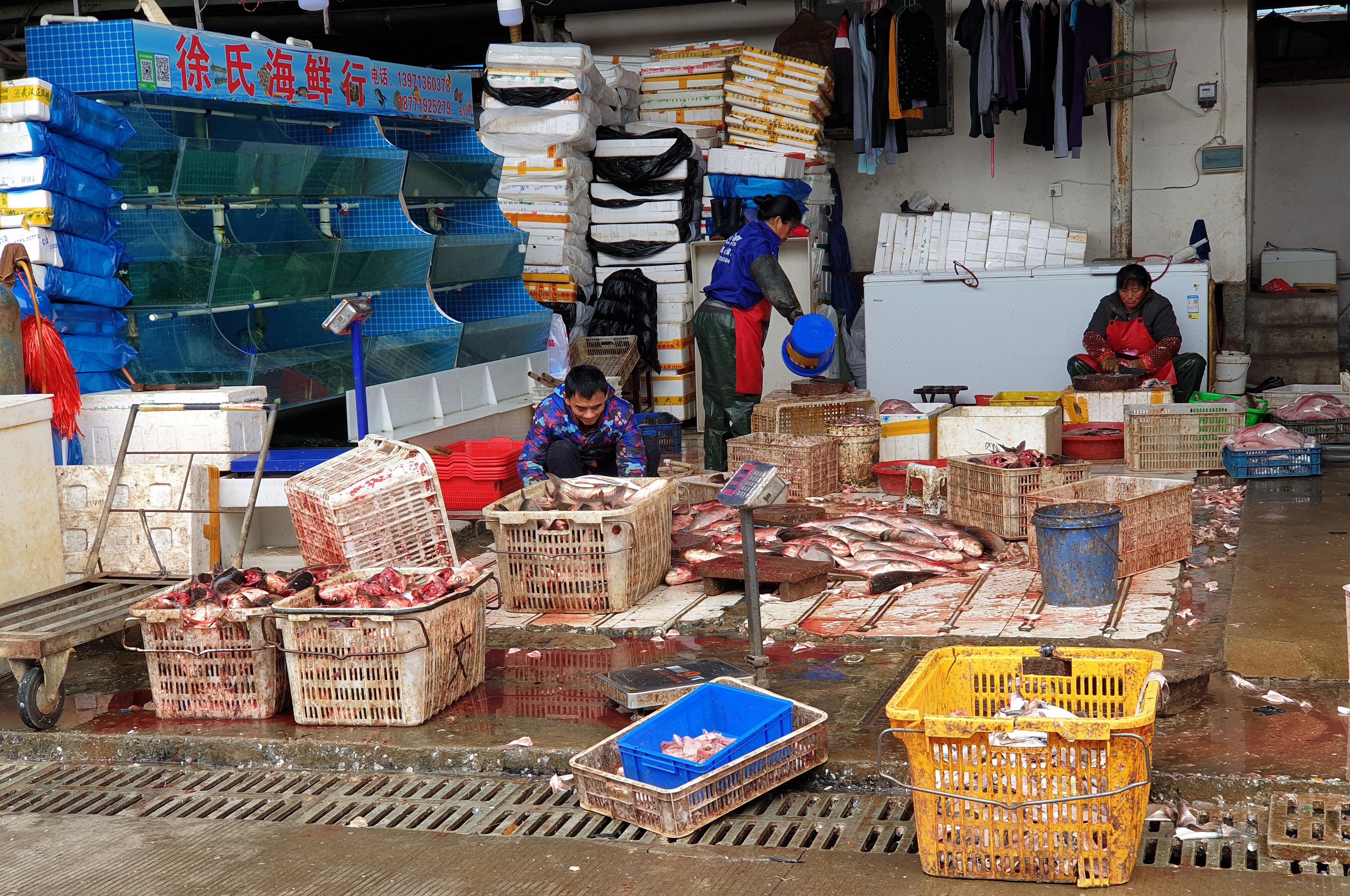 Mercado de abastos de Wuhan en noviembre de 2020.