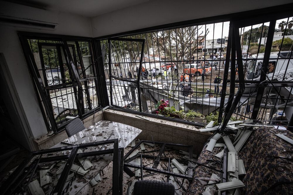 PETAH TIVKA, ISRAEL - NOVEMBER 24: An interior view of destroyed house after rockets are fired from southern Lebanon in Petah Tikva neighborhood of Israel on November 24, 2024. (Photo by Mostafa Alkharouf/Anadolu via Getty Images)