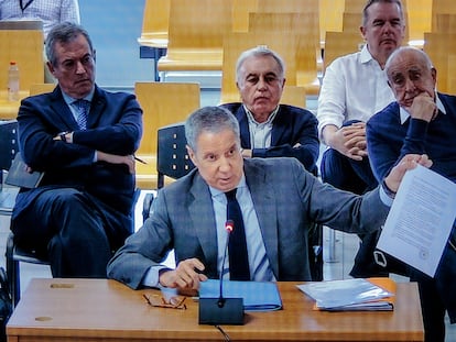 El exministro y expresidente de la Generalitat Eduardo Zaplana, durante su declaración, el pasado martes en la Audiencia de Valencia.