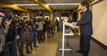 Carles Puigdemont al comienzo de su discurso en Gante el martes pasado.
