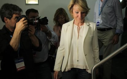 Esperanza Aguirre a la salida de la sede del PP el pasado domingo.