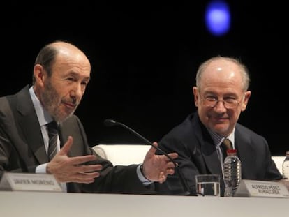 Alfredo Pérez Rubalcaba y Rodrigo Rato, en el Encuentro Financiero Internacional Bankia 2012.