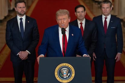 El presidente de EE UU, Donald Trump, en su discurso a la nación este sábado por la noche