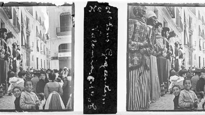 Gigantes en la ciudad de Valencia en una imagen tomada en 1903 por Gómez Novella. Foto cedidas por la familia Satorre.