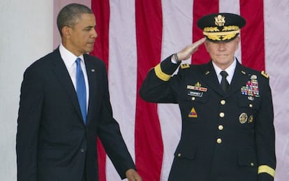 Obama y su jefe del Estado Mayor Conjunto, Martin Dempsey, en mayo