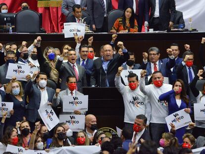 Participación del coordinador priista, Rubén Moreira, durante la discusión del Presupuesto de Egresos 2022 en la Cámara de Diputados.