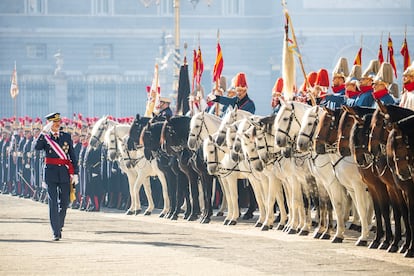 El rey Felipe VI, durante la celebración de la Pascua Militar en el Palacio Real de Madrid.