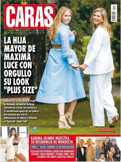 La princesa Amalia de Holanda y su madre, la reina Máxima, en la portada de la revista argentina 'Caras'.