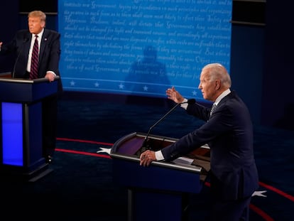 Imagen de archivo del primer debate entre Donald Trump y Joe Biden.