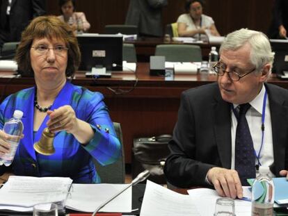 Catherine Ashton durante la reuni&oacute;n de ministros de Exteriores de la UE del lunes.