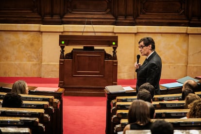 Un momentp de la intervención de Salvador Illa en el Parlament