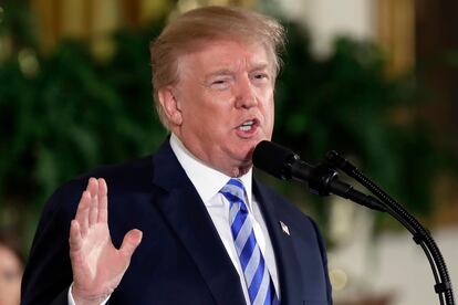 Former president Donald Trump speaks in the East Room of the White House in Washington in February 2018.