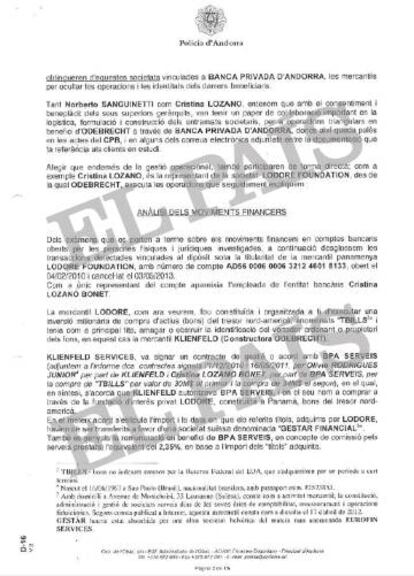 Informe de la Policía de Andorra que recoge la fraudulenta operación de adquisición de Quattor