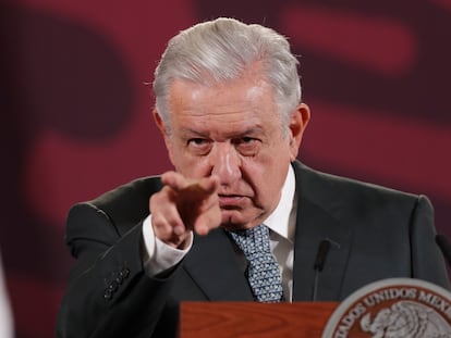 Andrés Manuel López Obrador, durante su conferencia de prensa matutina en el Palacio Nacional en enero de 2024.