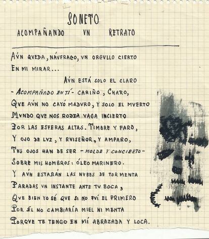 Imagen de un soneto de Camilo José Cela escrito en un cuaderno.