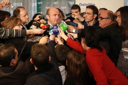 Luis de Guindos,ministro de Economía, en un almuerzo organizado por la Asociación para el Progreso de la Dirección y Deloitte.