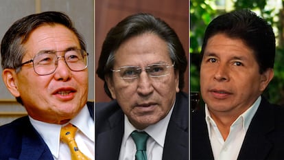 Los expresidentes del Perú, Alberto Fujimori, Alejandro Toledo y Pedro Castillo.