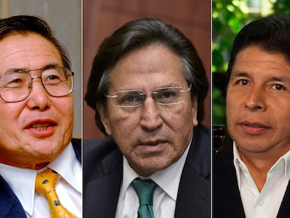 Los expresidentes del Perú, Alberto Fujimori, Alejandro Toledo y Pedro Castillo.