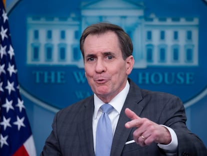 White House National Security Council spokesman John Kirby participates in a news conference in the James Brady Press Briefing Room of the White House in Washington, DC, 10 February 2023.