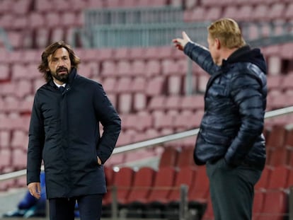 Pirlo y Koeman, en el Barcelona-Juventus en el Camp Nou.