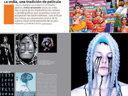 Arriba, carteles indios recopilados por Émilie Brisavoine. Abajo, fotografías de Chloé Tallot; carteles y <i>flyers</i> diseñados por el estudio One Fine.