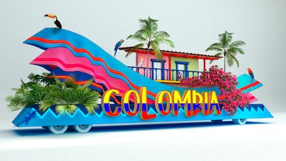 Carroza de Colombia para el festival de la Hispanidad de 2025.