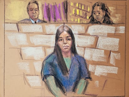 Emma Coronel, esposa de Joaquín 'El Chapo' Guzmán, durante la audiencia de su juicio en Washington, el pasado febrero.