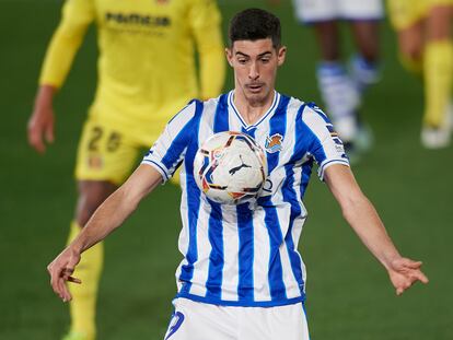 Carlos Fernández, ya con la Real, en el partido contra el Villarreal.