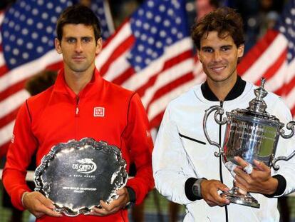 Djokovic y Nadal despu&eacute;s de la finalm del Abierto de Estados Unidos.