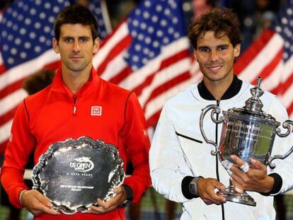 Djokovic y Nadal despu&eacute;s de la finalm del Abierto de Estados Unidos.