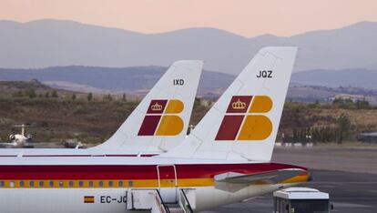 Aviones de Iberia en el aeropuerto de Madrid-Barajas