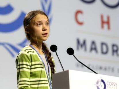 La joven activista ha pronunciado un discurso en la sala donde se reúnen los representantes de 196 países. Ya viaja a Suecia tras seis días en Madrid