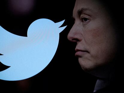 Elon Musk y el logo de Twitter.