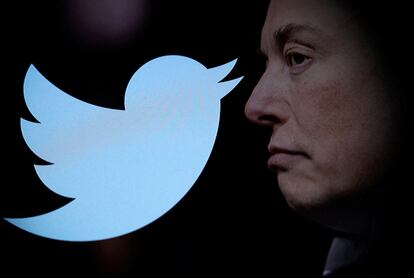 Elon Musk y el logo de Twitter.