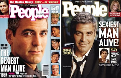 En 1997 (izquierda) fue la primera vez que George Clooney fue elegido como el hombre vivo más sexy. Menos de una década después, en 1996, volvía a coronarse.

