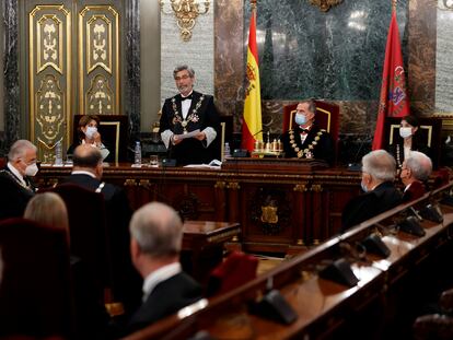 El presidente del Consejo General del Poder Judicial, Carlos Lesmes, interviene en el acto de apertura del año judicial, el pasado 6 de septiembre en el Tribunal Supremo.