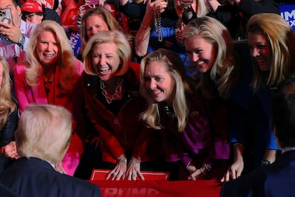 Donald Trump greets attendees at his rally in Greensboro, North Carolina.