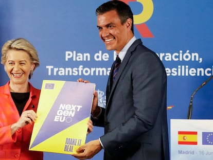 Ursula von der Leyen y Pedro Sánchez en la rueda de prensa posterior al encuentro el miércoles en Madrid.