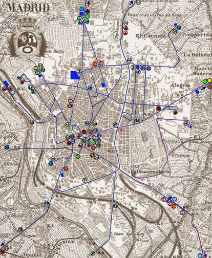 A map of the tram network in Madrid in 1914.