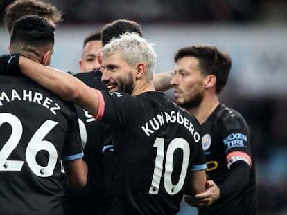 Agüero celebra el sexto gol del City.