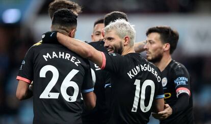 Agüero celebra el sexto gol del City.